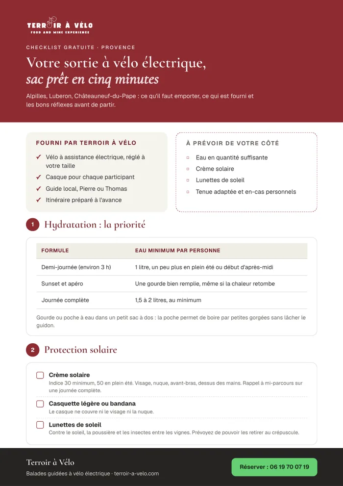 Aperçu de la première page de la checklist PDF Terroir à Vélo